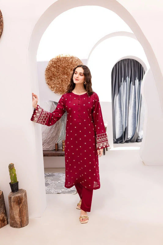 2 Pcs Women's Unstitched Embroidered Lawn Suit