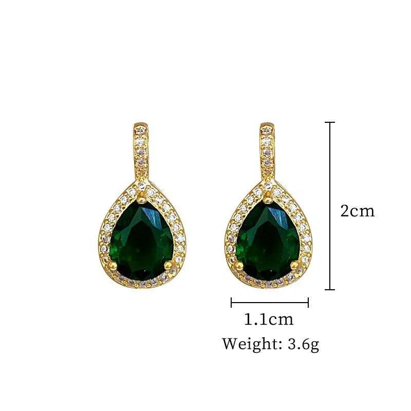 Stunning Green Gemstone Teardrop Pendant Set - 3 Pcs Gold Plated Elegance