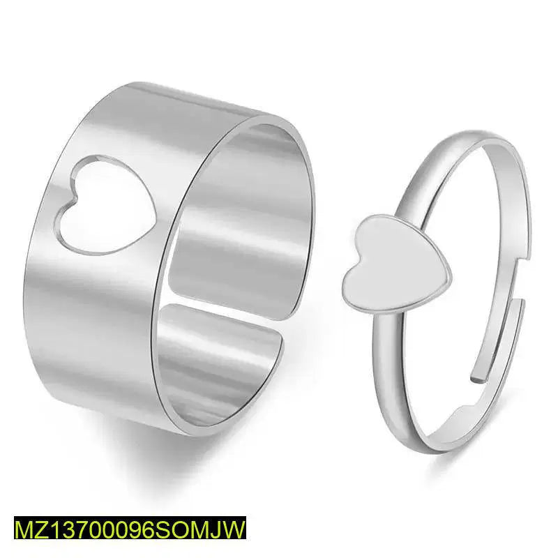 2 Pcs Trendy Couple Heart Rings