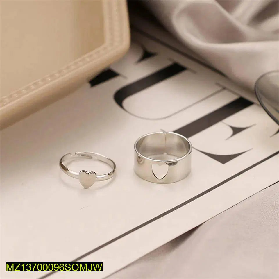 2 Pcs Trendy Couple Heart Rings