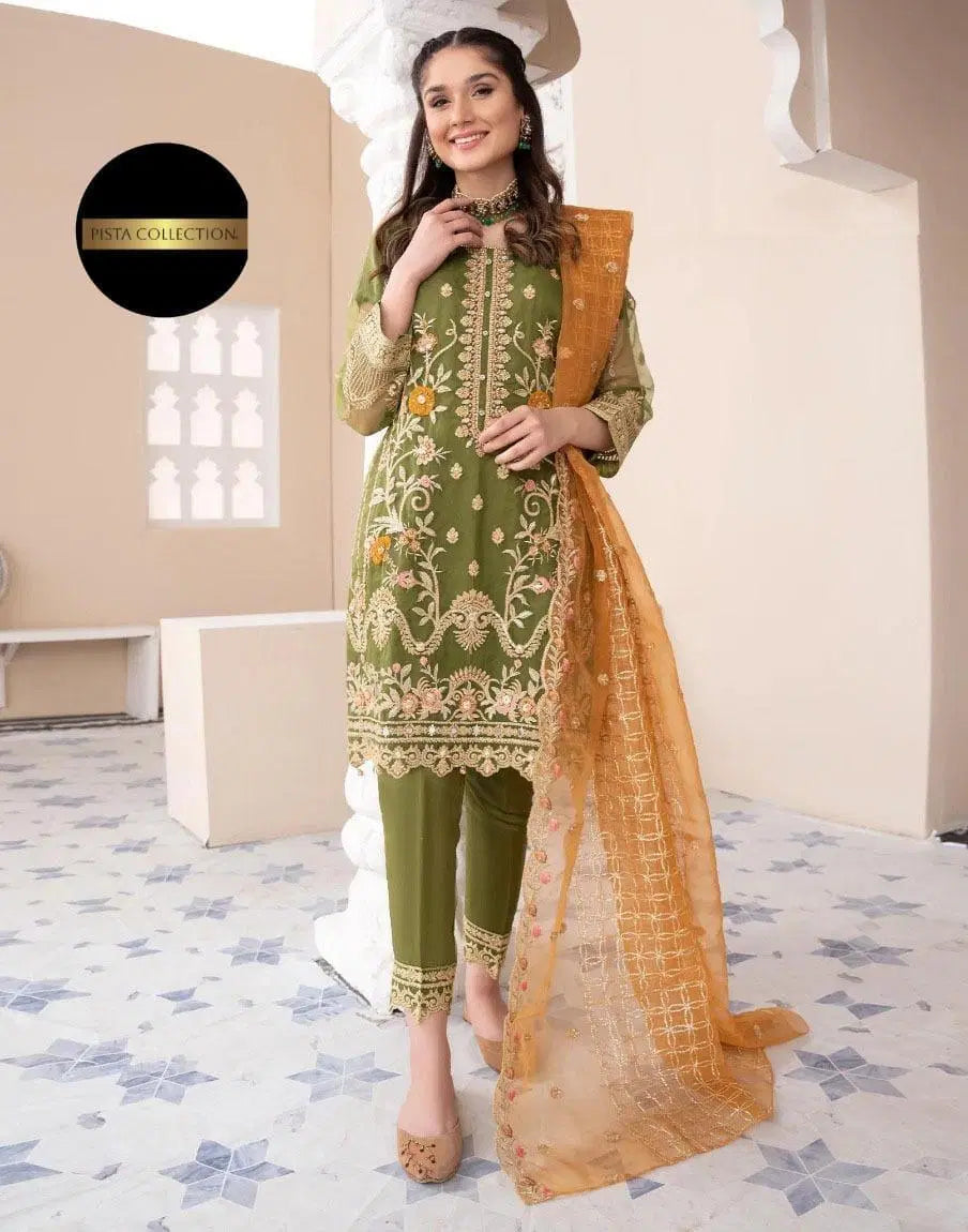 Embroidered Organza Suit - 3 Pcs Women's Stitched Ensemble