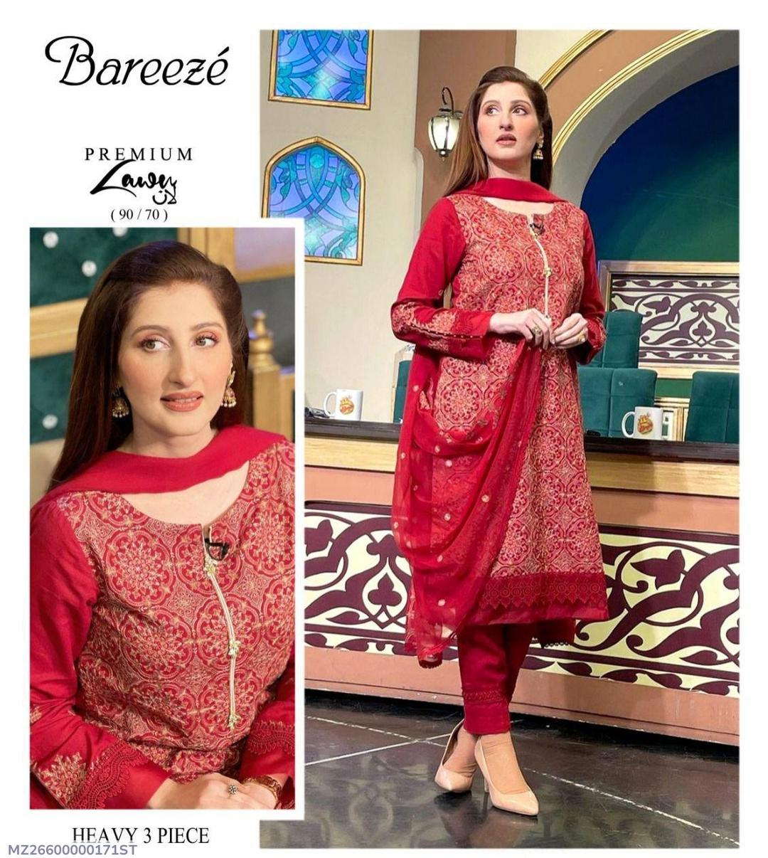 3 Pcs Women's Unstitched Embroidered Suit