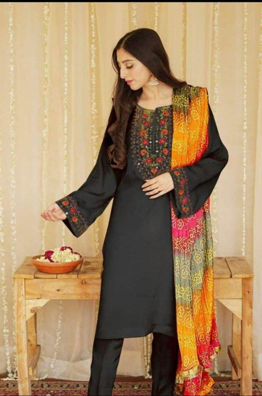 3 Pcs Women's Unstitched Embroidered Suit