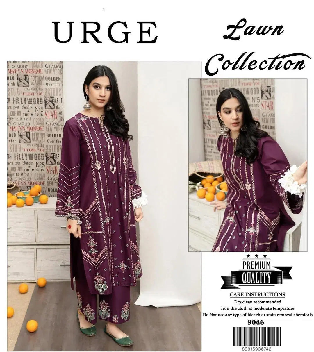 2 Pcs Women's Unstitched Embroidered Lawn Suit