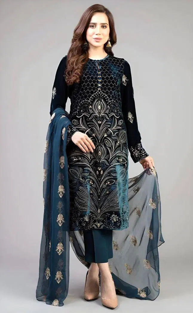 3 Pcs Women's Unstitched Embroidered Lawn Suit