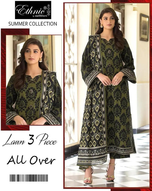 3 Pcs Women's Unstitched Printed Lawn Suit