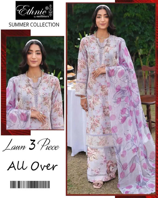 3 Pcs Women's Unstitched Printed Lawn Suit