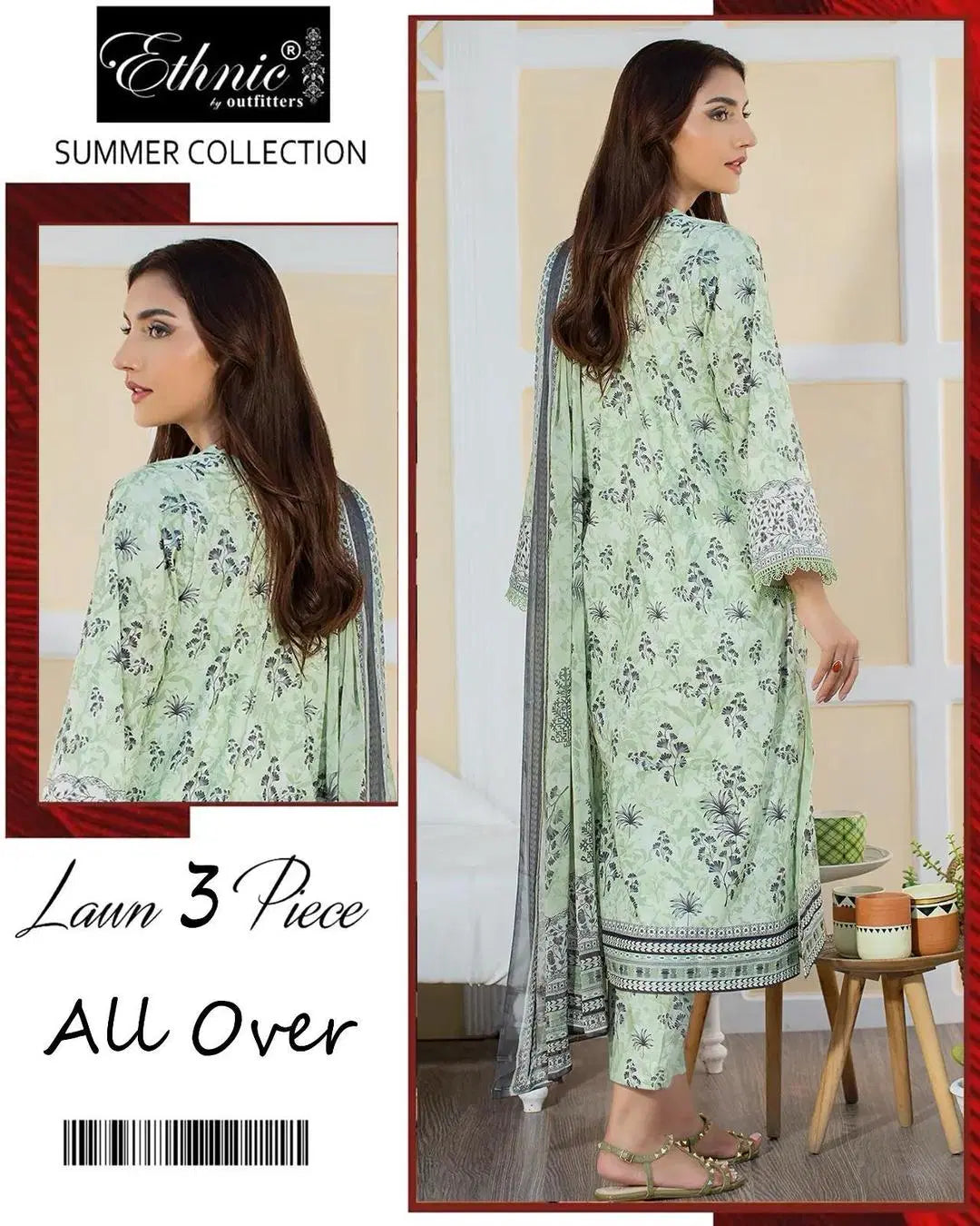 3 Pcs Women's Unstitched Printed Lawn Suit