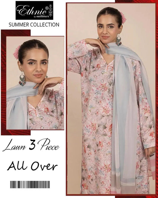 3 Pcs Women's Unstitched Printed Lawn Suit