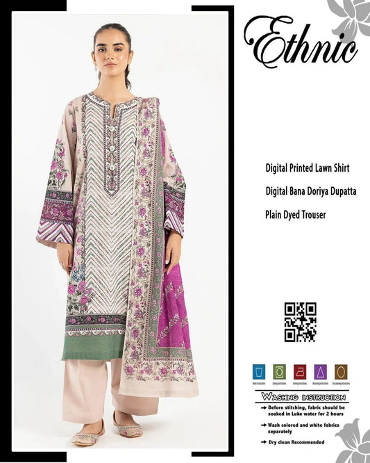 3 Pcs Women's Unstitched Printed Lawn Suit