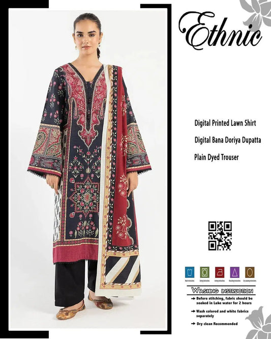 3 Pcs Women's Unstitched Printed Lawn Suit