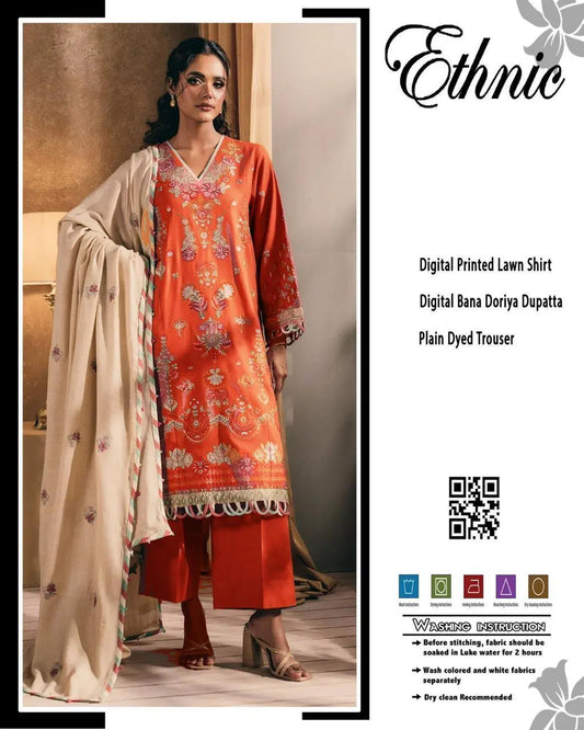 3 Pcs Women's Unstitched Printed Lawn Suit