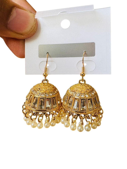 Gold Plated Pearl Jhumka Earrings - 1 Pair Unique Design for Women