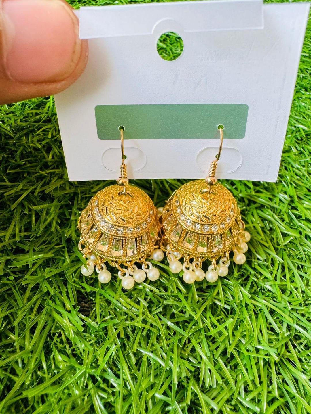 Gold Plated Pearl Jhumka Earrings - 1 Pair Unique Design for Women