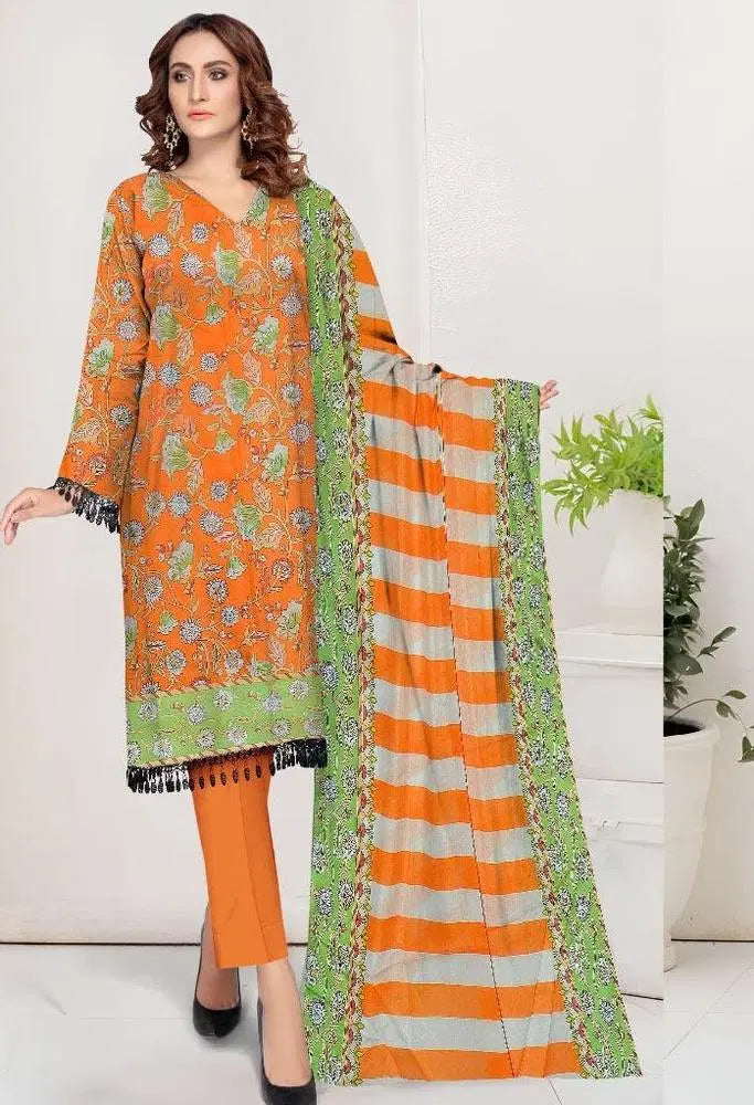 3 Pcs Women's Unstitched Lawn Digital Print Suit