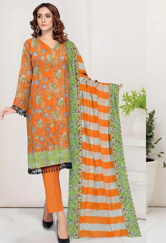 3 Pcs Women's Unstitched Lawn Digital Print Suit