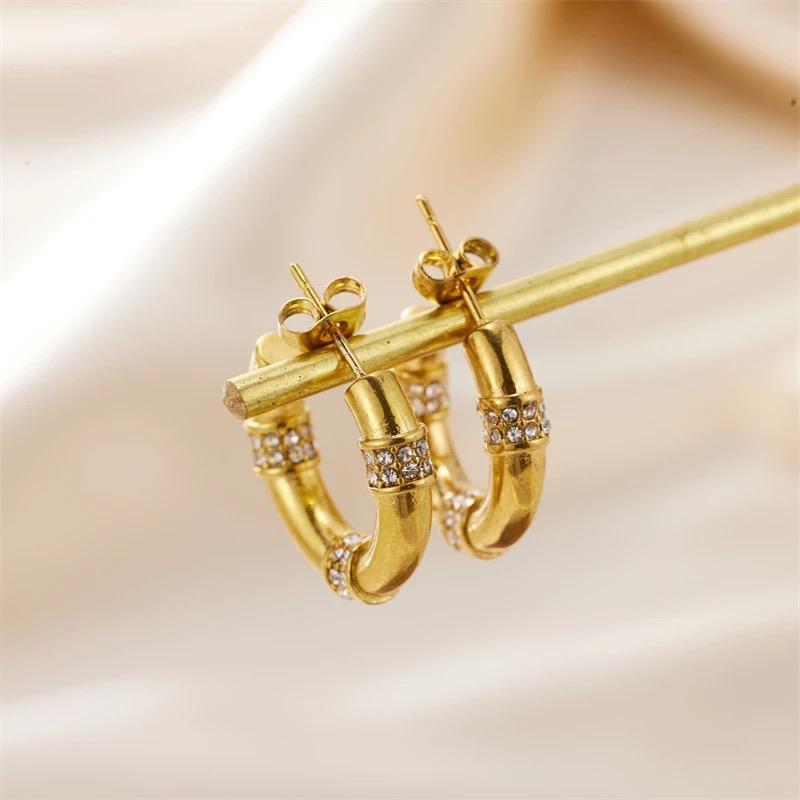 Gold Plated Zircon Earrings for Women - 2 Pcs Modern Design