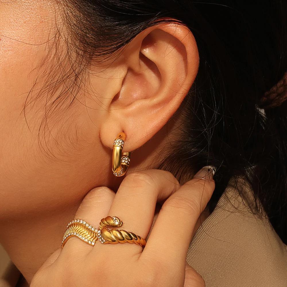 Gold Plated Zircon Earrings for Women - 2 Pcs Modern Design