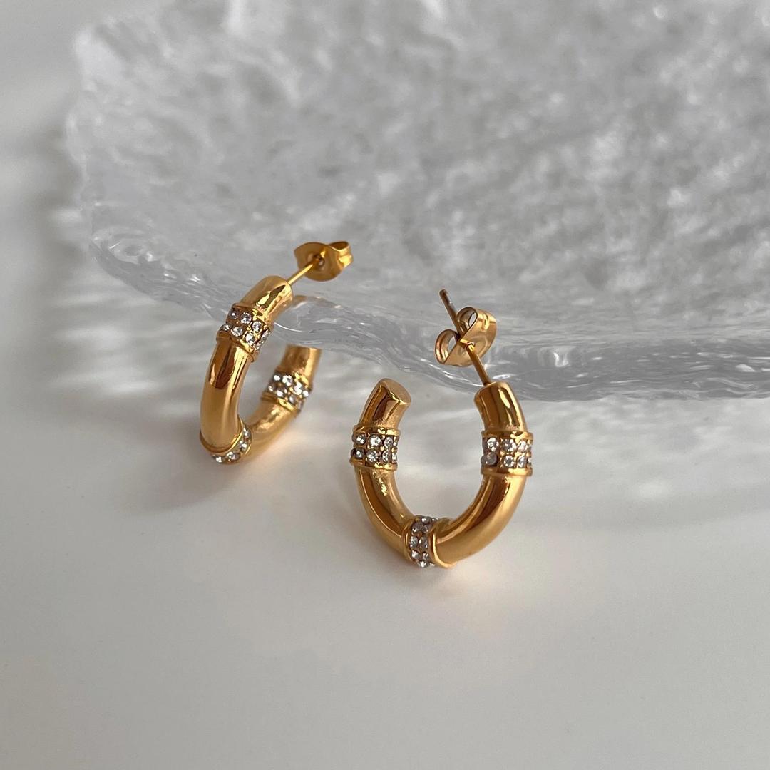 Gold Plated Zircon Earrings for Women - 2 Pcs Modern Design